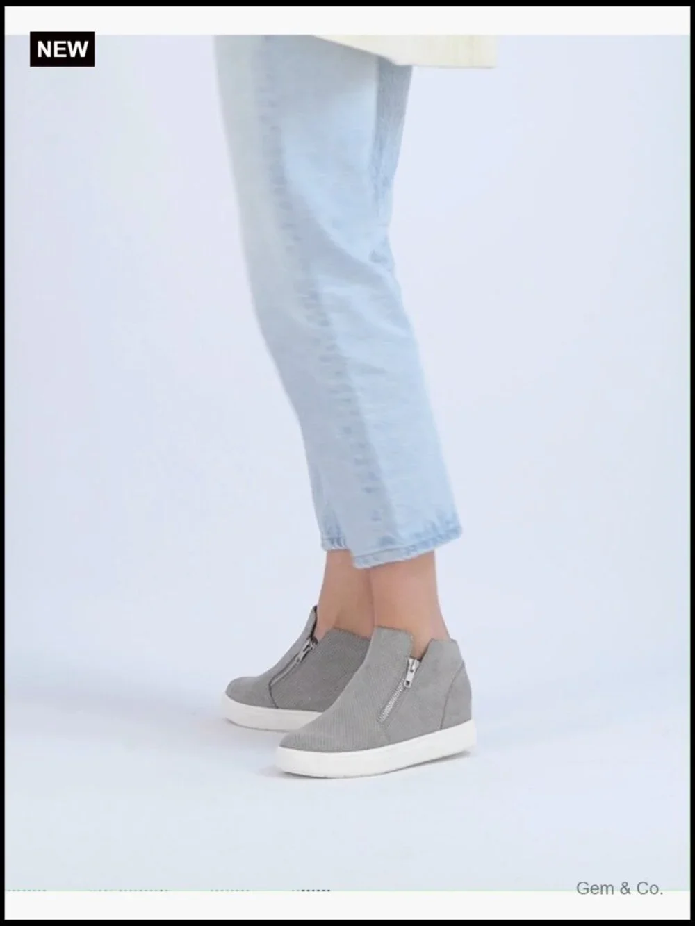 Wedge Sneakers with Dual Zippers - Lightweight Hidden Lift Fashion Sneakers